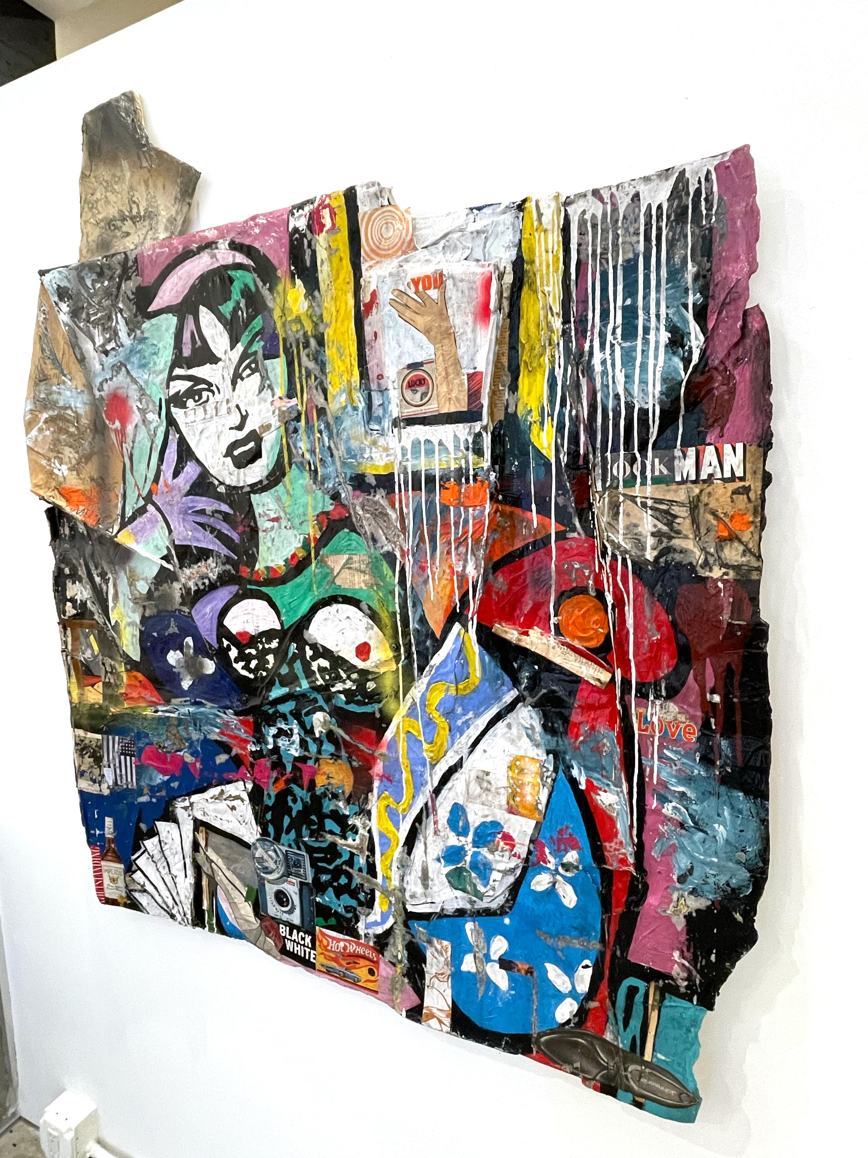 Woman with Book, 2023_Greg Miller_Acrylic/Mixed Media Collage_Figurative/PopArt For Sale 1