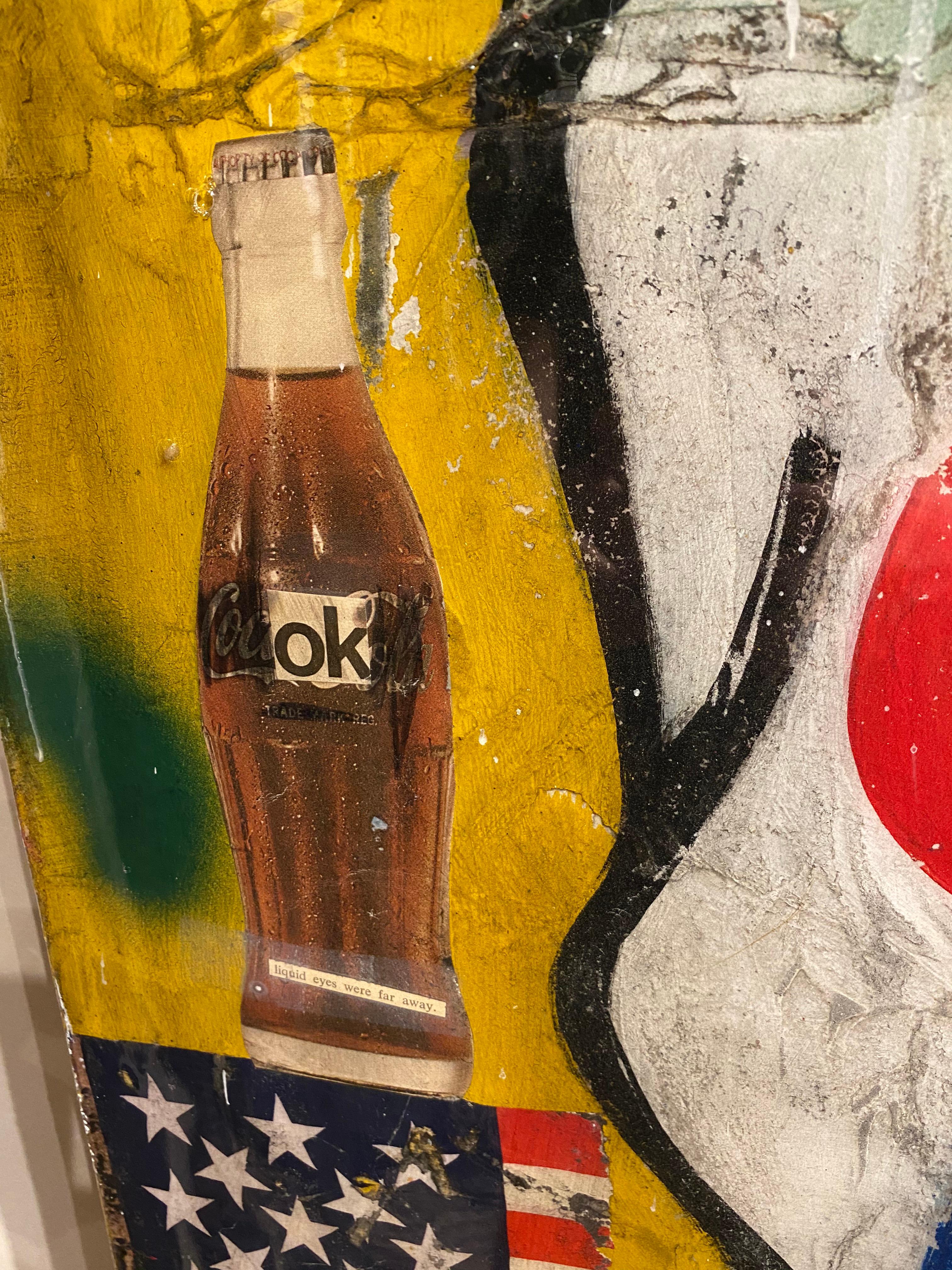 Trinken Sie Pepsi Cola – 60 x 60 Zoll Neo-Pop-Mixed-Media-Gemälde in Senf und Rot 1