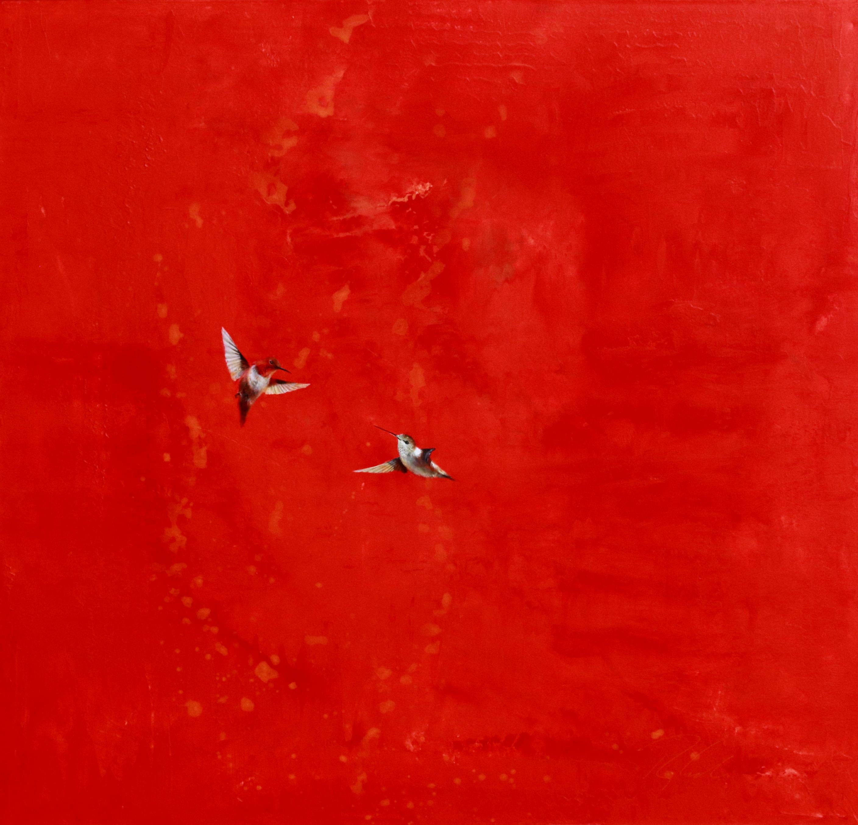 Animal Painting de Greg Ragland - Rojo y naranja alrededor de un par de rufo