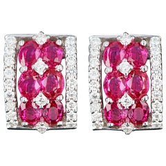 Greg Ruth White Gold 2.41 Carat Oval Ruby and .58 Carat Round Diamond Earrings