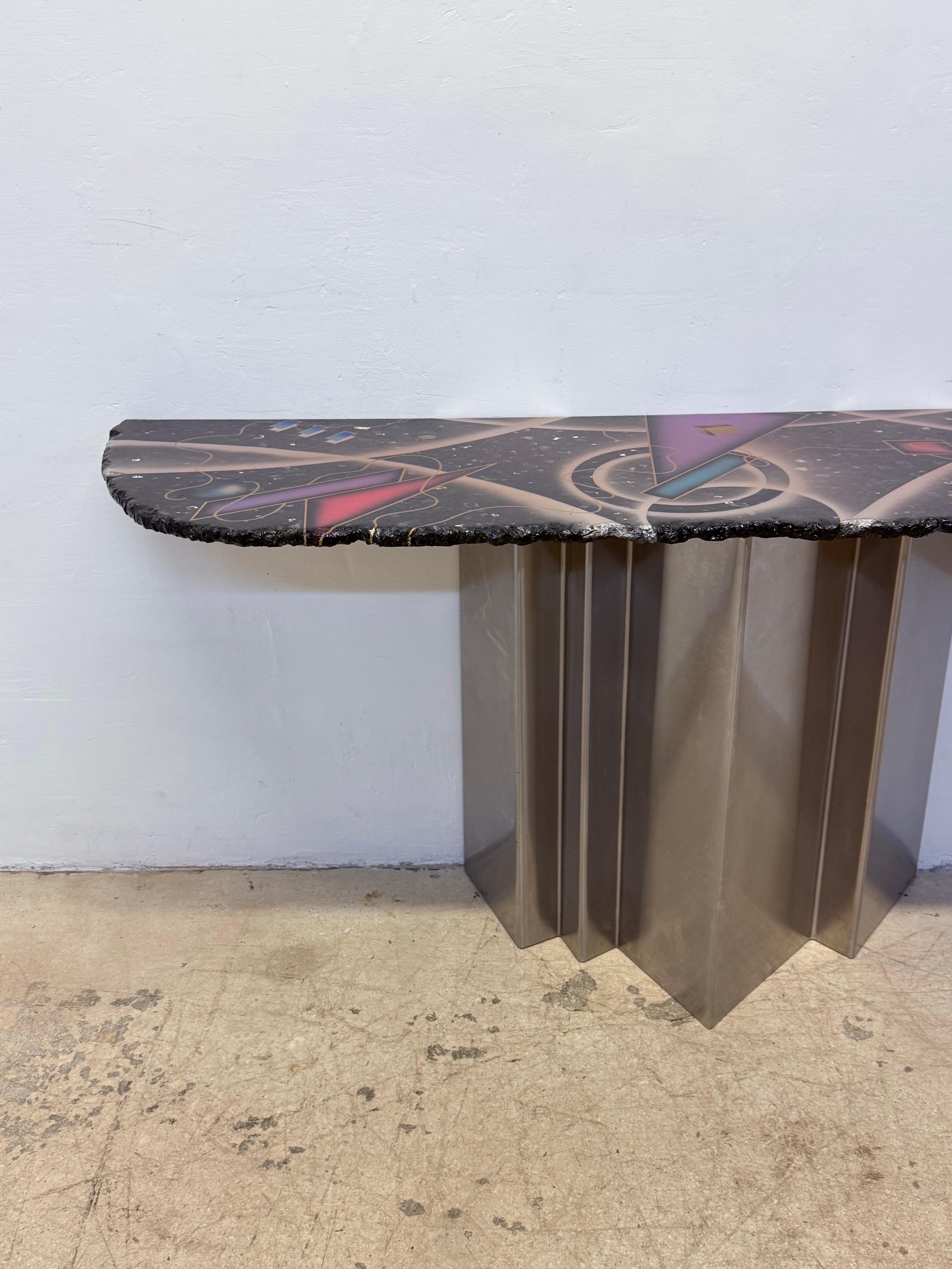 Modern Greg Sheres Contemporary Studio Crafted Steel and Granite Top Console Table For Sale