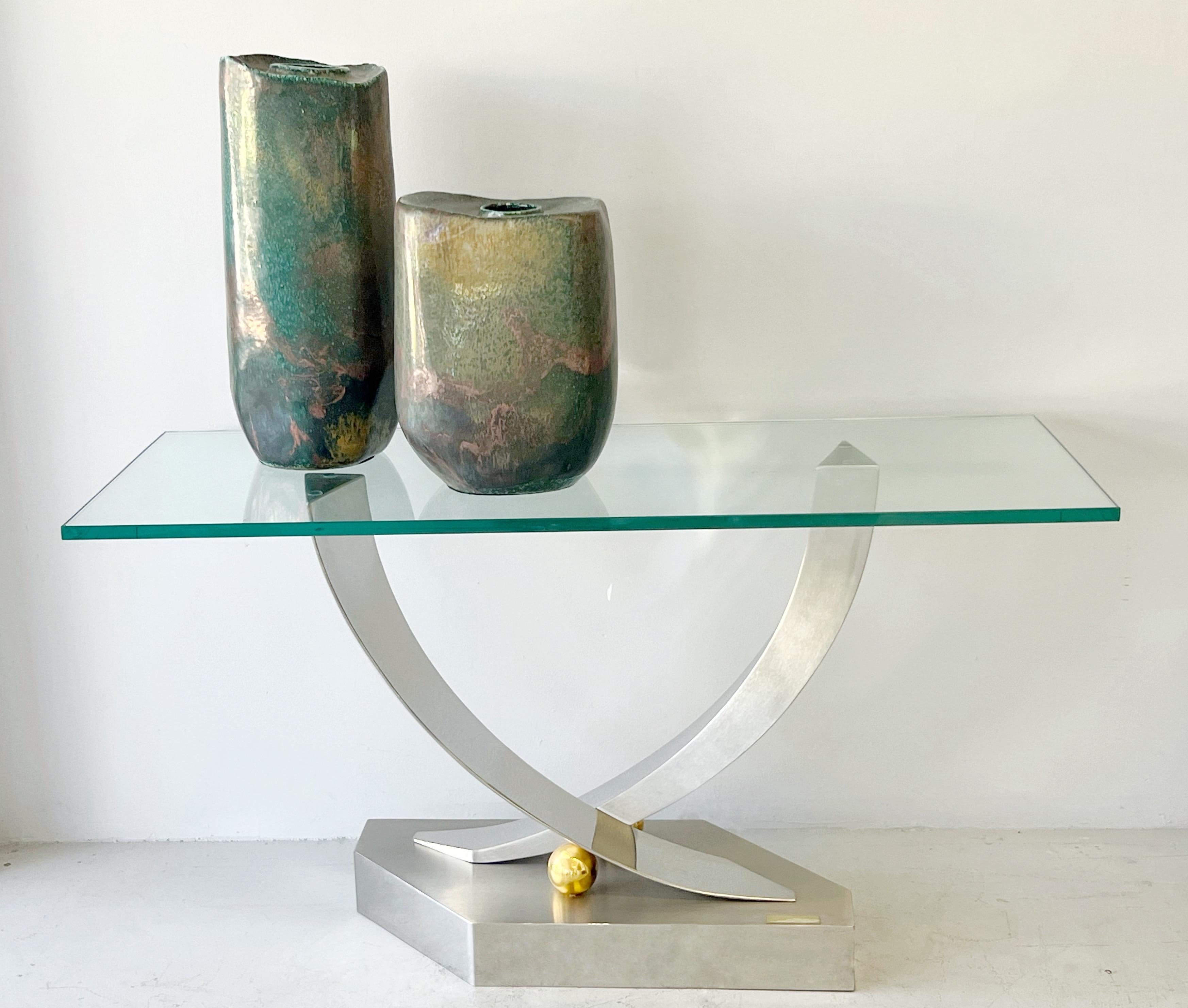 American Greg Sheres Stainless Steel Modern Console Table For Sale