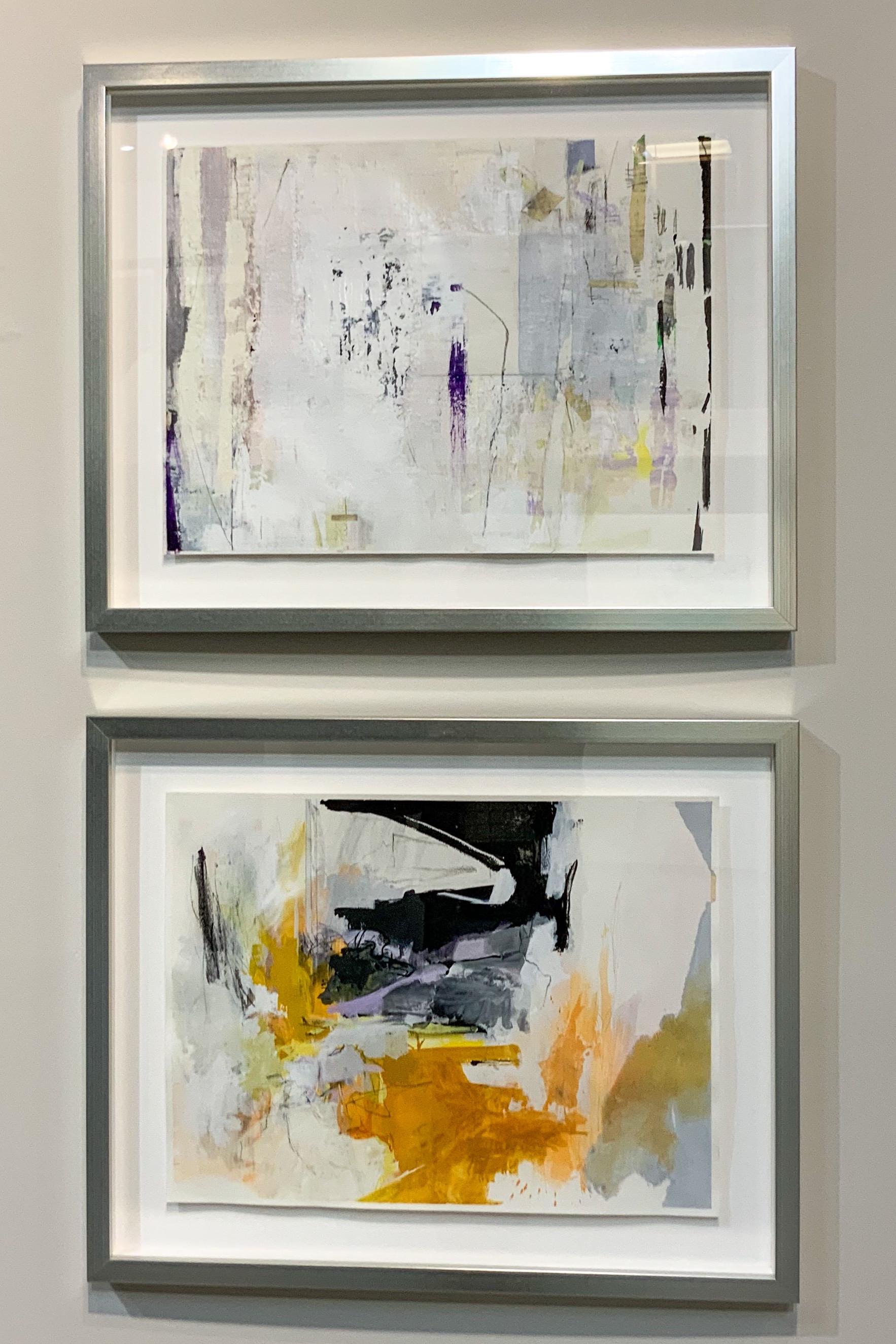 Forest- Light Cool Tone Abstract Mixed Media Painting on Paper - Gray Abstract Painting by Greg Siler 