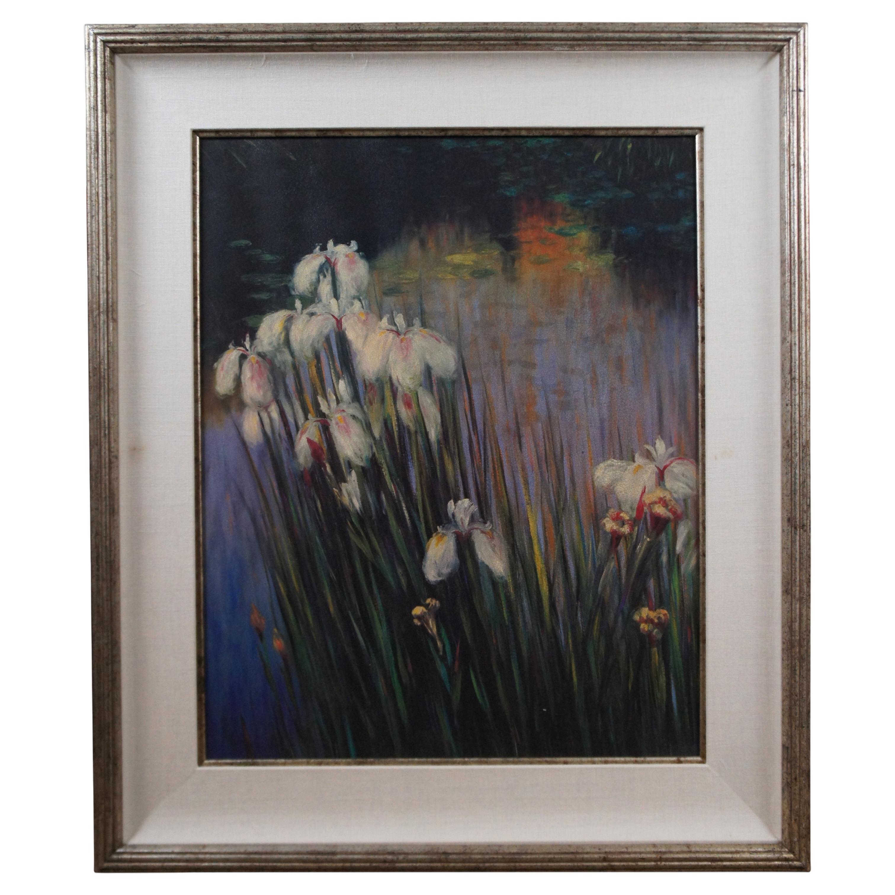 Impressionniste Greg Singley Wild Irises encadrée sur panneau 41"