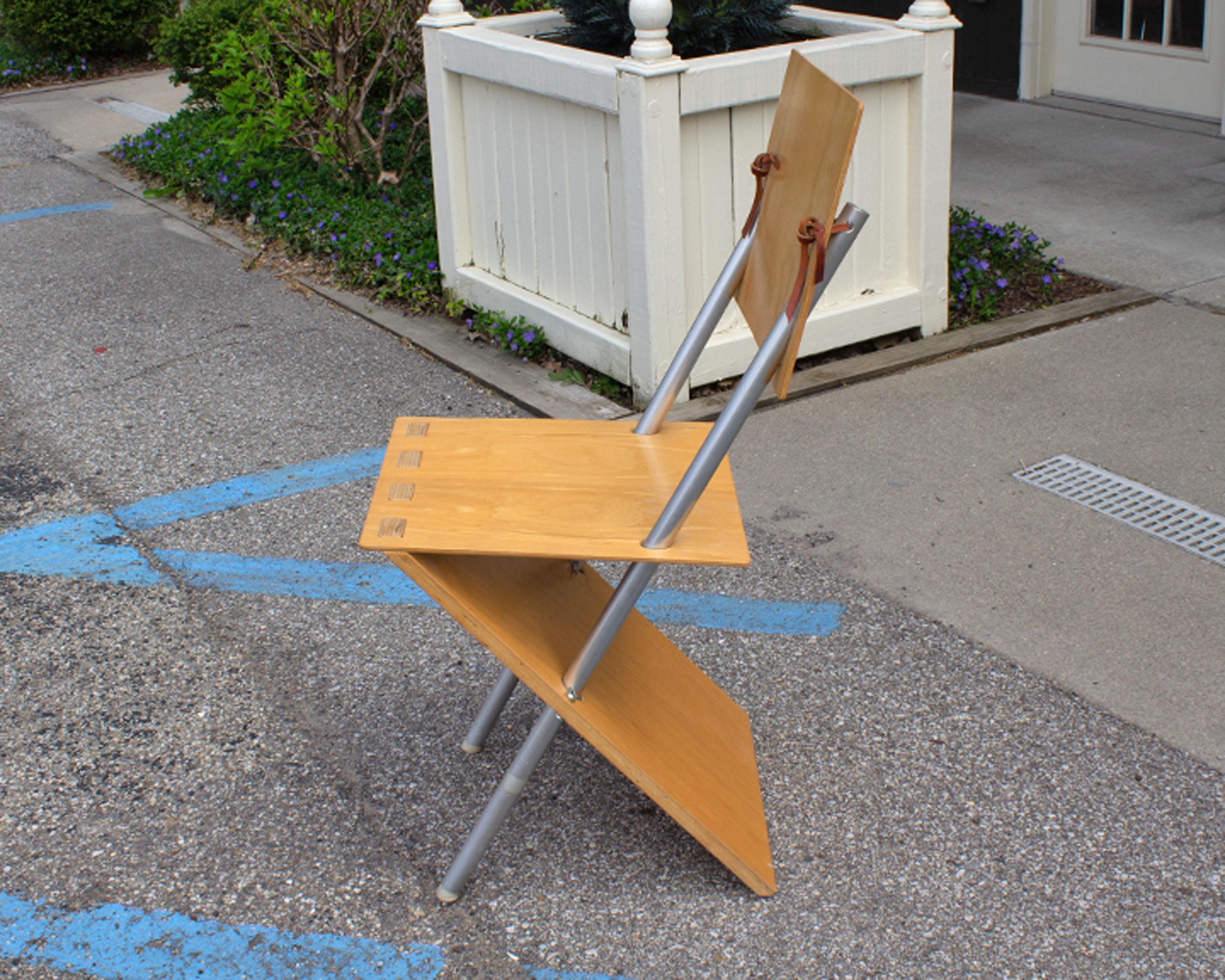 Hand-Crafted Gregg Fleishman 1990s Postmodern Wood and Metal Chair For Sale