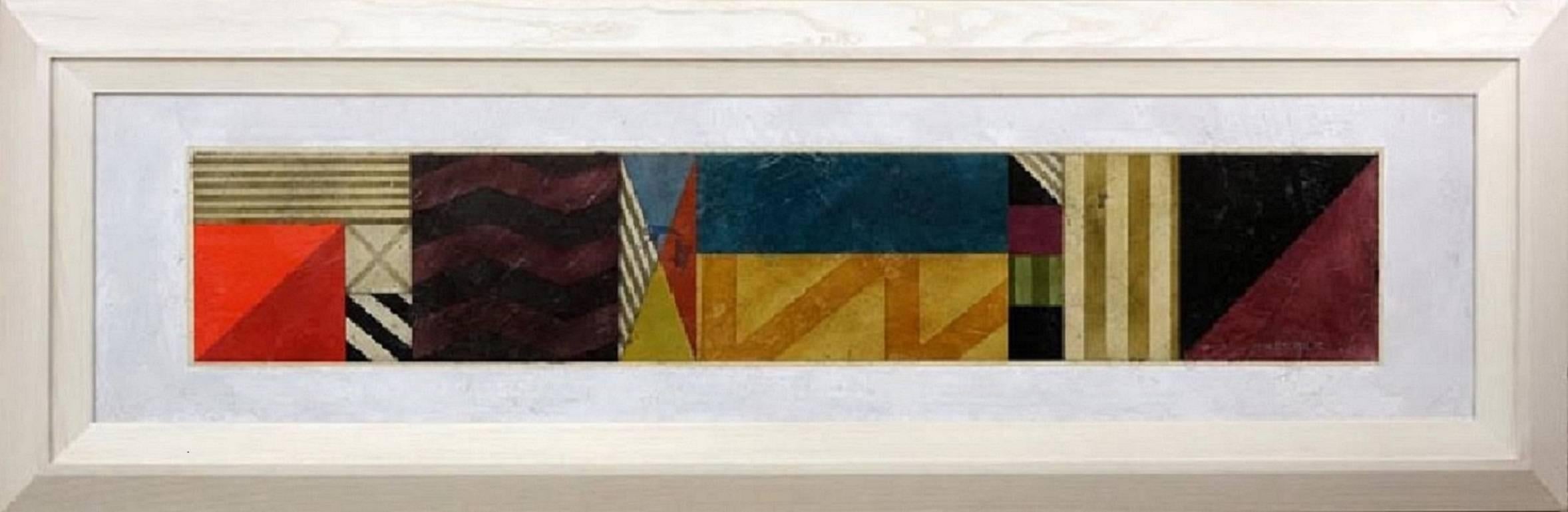 Gregg Robinson, American (born 1948) "Cipher Bar 19" Oil on Canvasboard Panel. Artist signed, title and dated 1990 far right. Very minor rubbing to paint. Panel measures 15-1/4" H x 63-1/2" W, frame measures 24-1/4" H x 72-1/4" W

GREGG ROBINSON
The