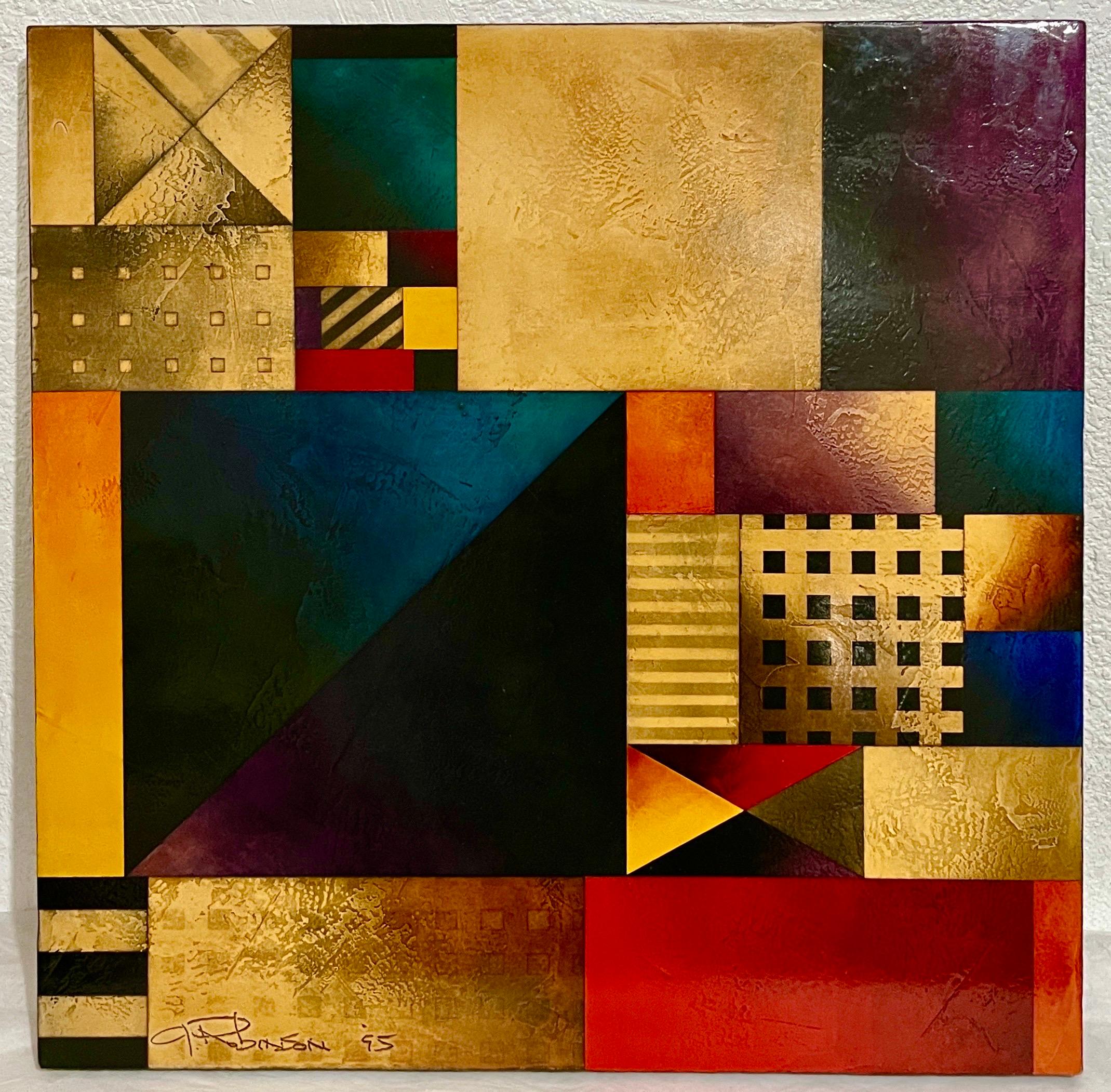 Abstraktes geometrisches Gemälde Gregg Robinson, Modernistisches Kaltpigment-Gipslack im Angebot 1