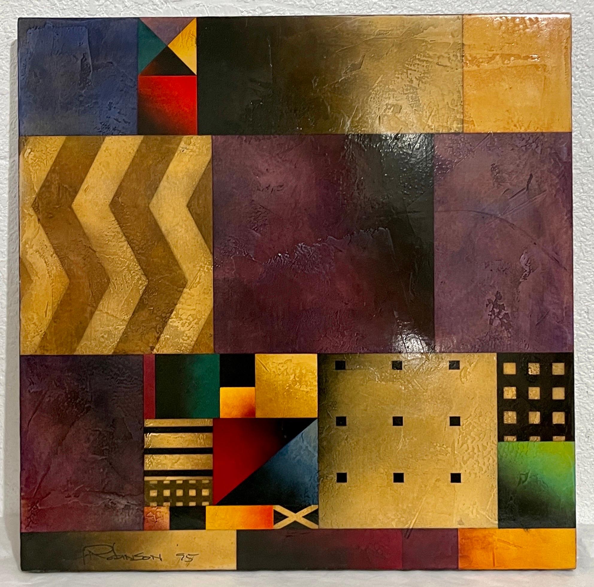 Modernist Dry Pigment Plaster Lacquer Abstract Geometric Painting Gregg Robinson For Sale 1