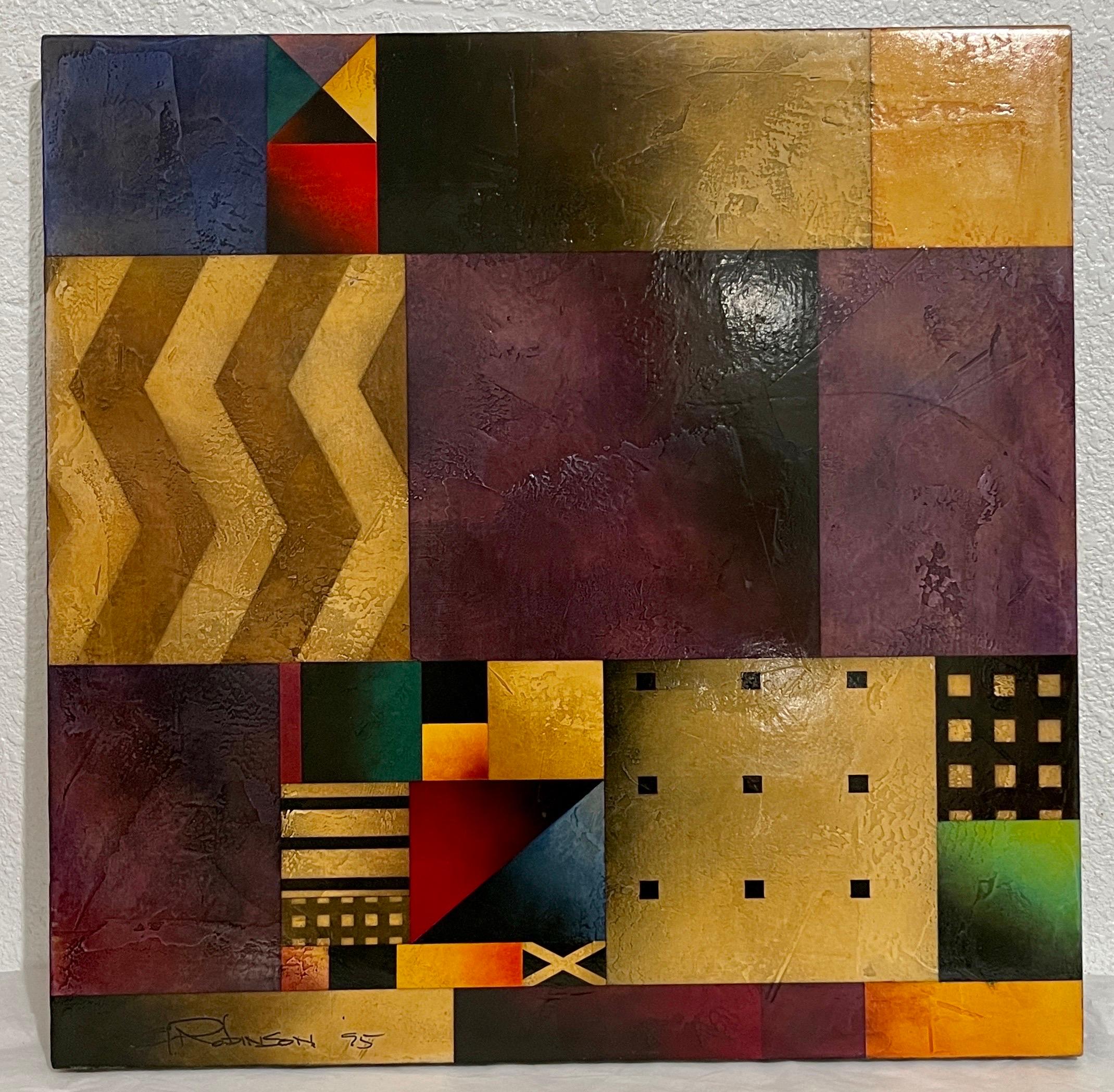 Modernist Dry Pigment Plaster Lacquer Abstract Geometric Painting Gregg Robinson For Sale 2