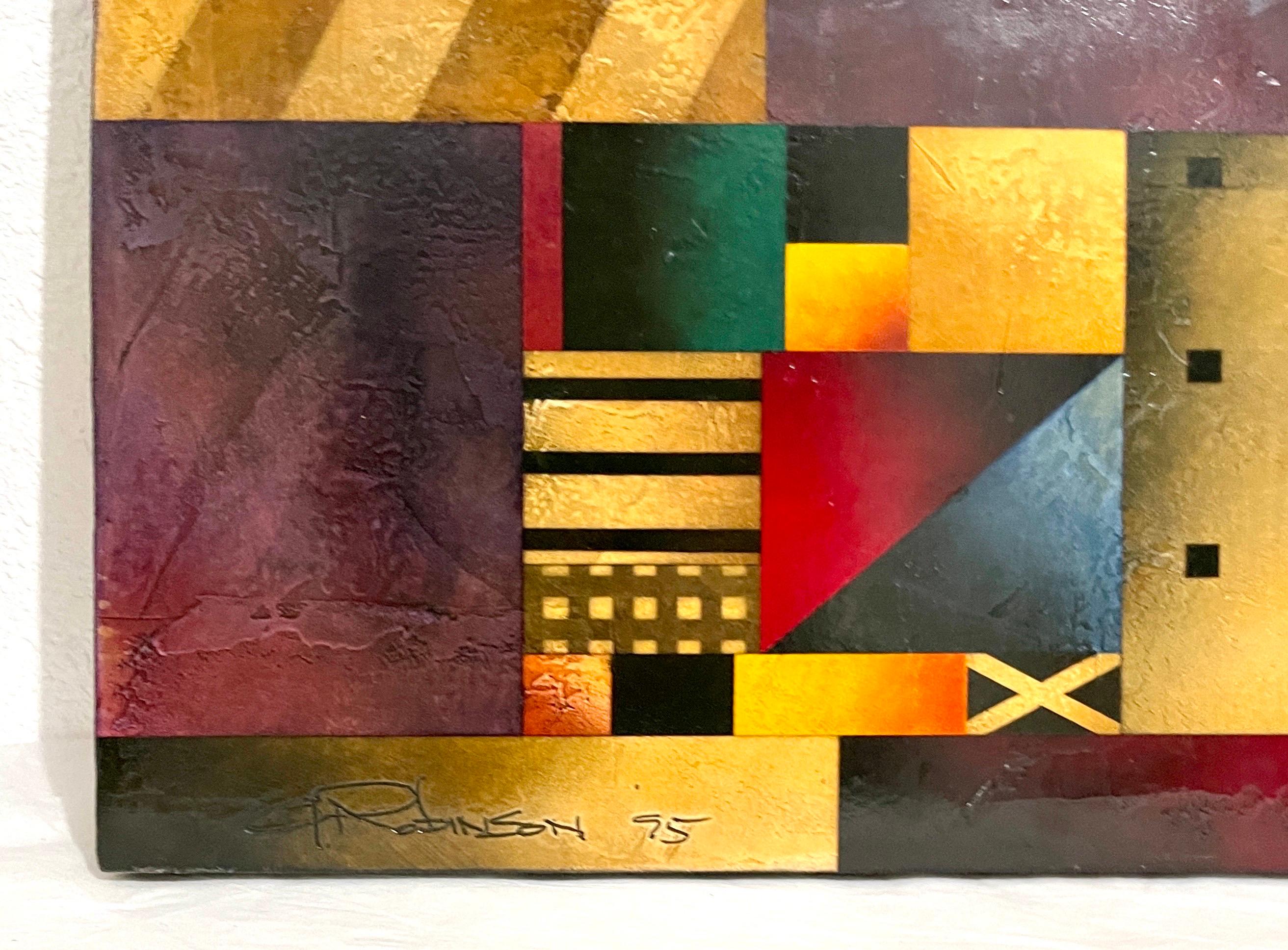 Abstraktes geometrisches Gemälde Gregg Robinson, Modernistisches Kaltpigment-Gipslack im Angebot 3