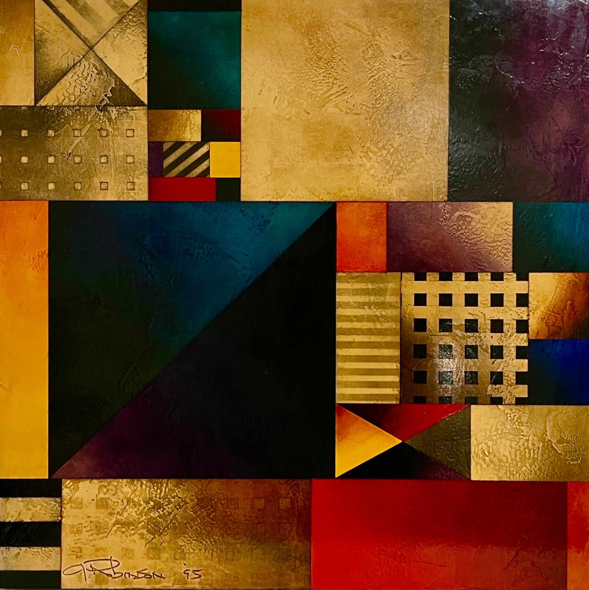 Abstraktes geometrisches Gemälde Gregg Robinson, Modernistisches Kaltpigment-Gipslack