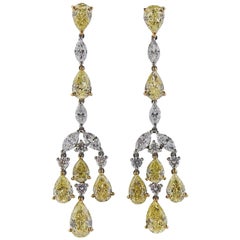Gregg Ruth 10.23 Carat Yellow Diamond Gold Platinum Drop Earrings