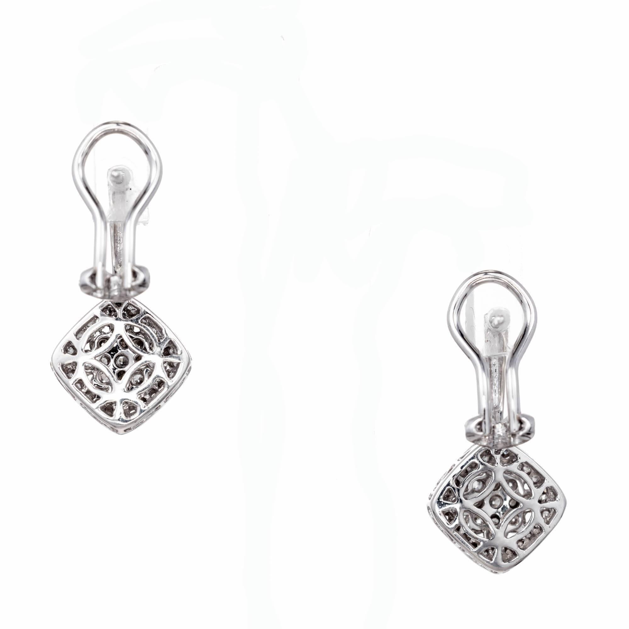 Round Cut Gregg Ruth 1.20 Carat Diamond Cluster Gold Dangle Earrings