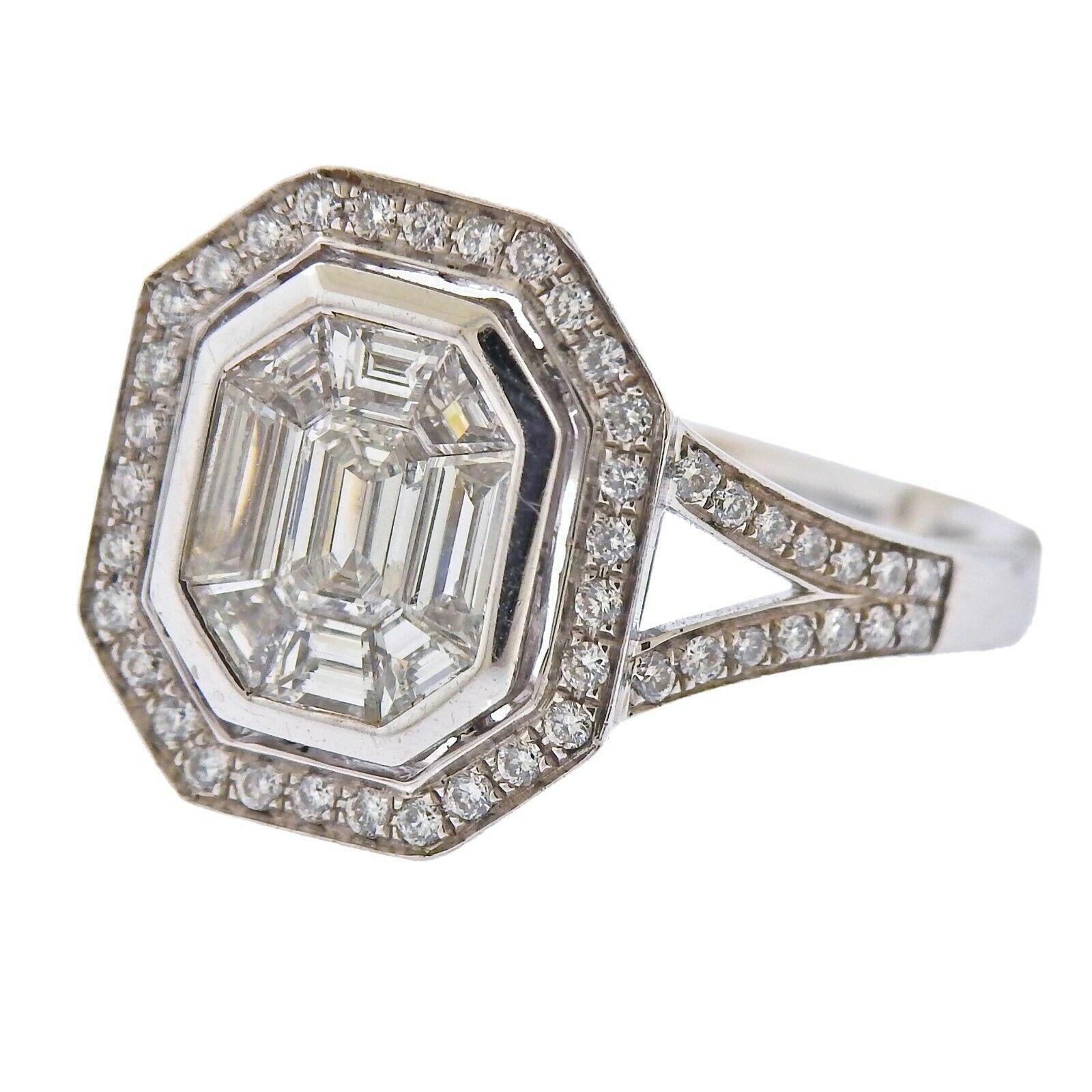 18k white gold ring by Gregg Ruth. Set with 1.20ctw in VS2/GH diamonds. Ring size - 6.65, ring top - 15mm x 13mm. Marked - 750, GR, 0.91ct. Weight - 5.2 grams. Retail $14930, brand new store sample. 

