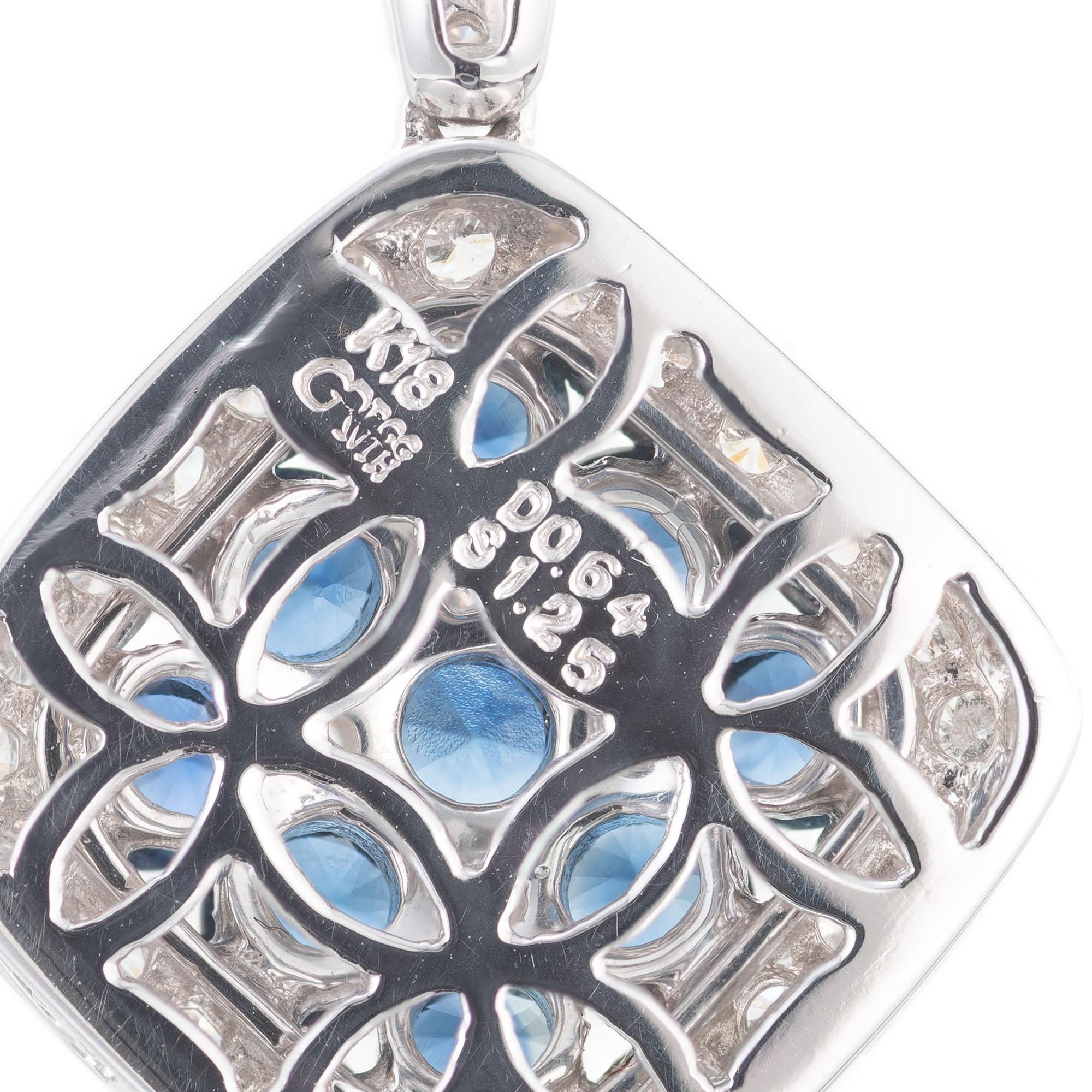 Gregg Ruth 1.25 Carat Sapphire Diamond White Gold Pendant Necklace In Excellent Condition For Sale In Stamford, CT