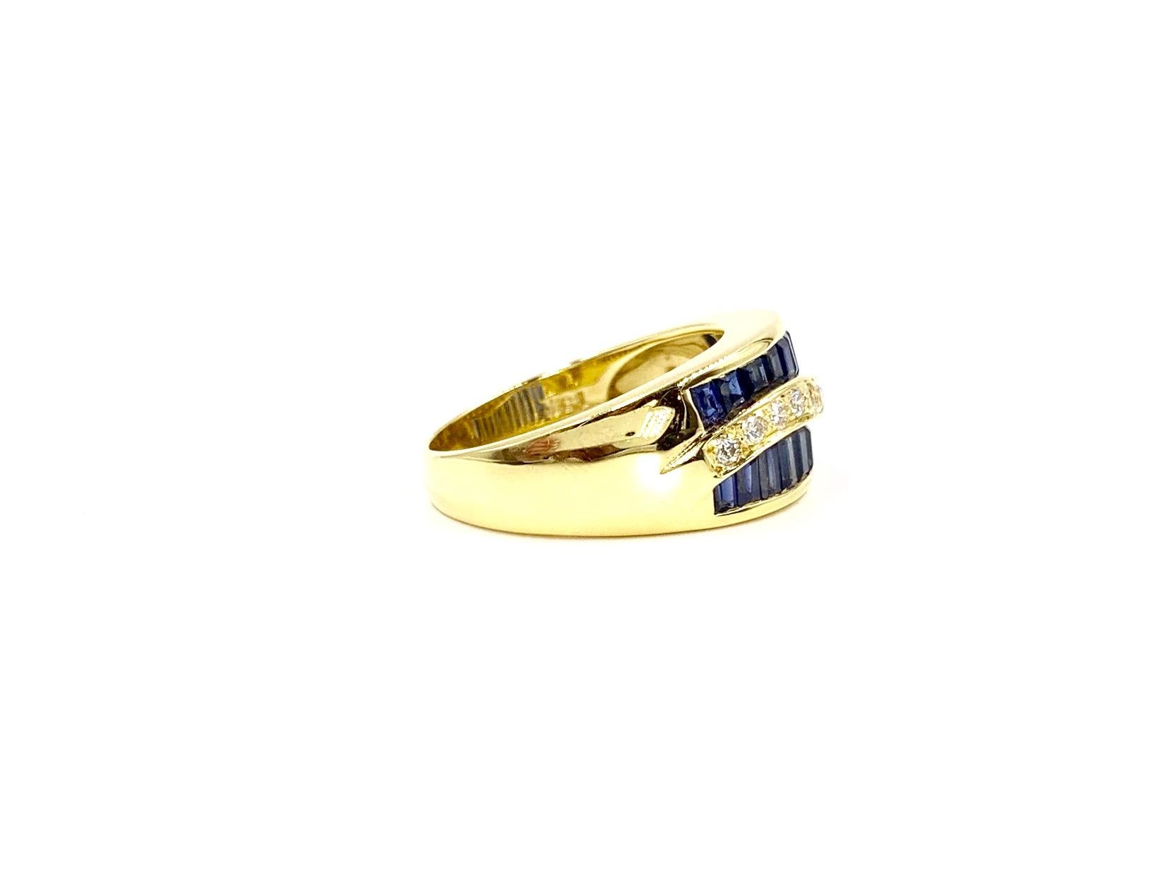 Modern Gregg Ruth 18 Karat Blue Sapphire and Diamond Wide Ring For Sale