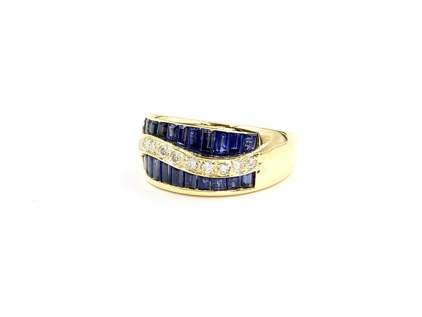 Gregg Ruth 18 Karat Blue Sapphire and Diamond Wide Ring For Sale 1