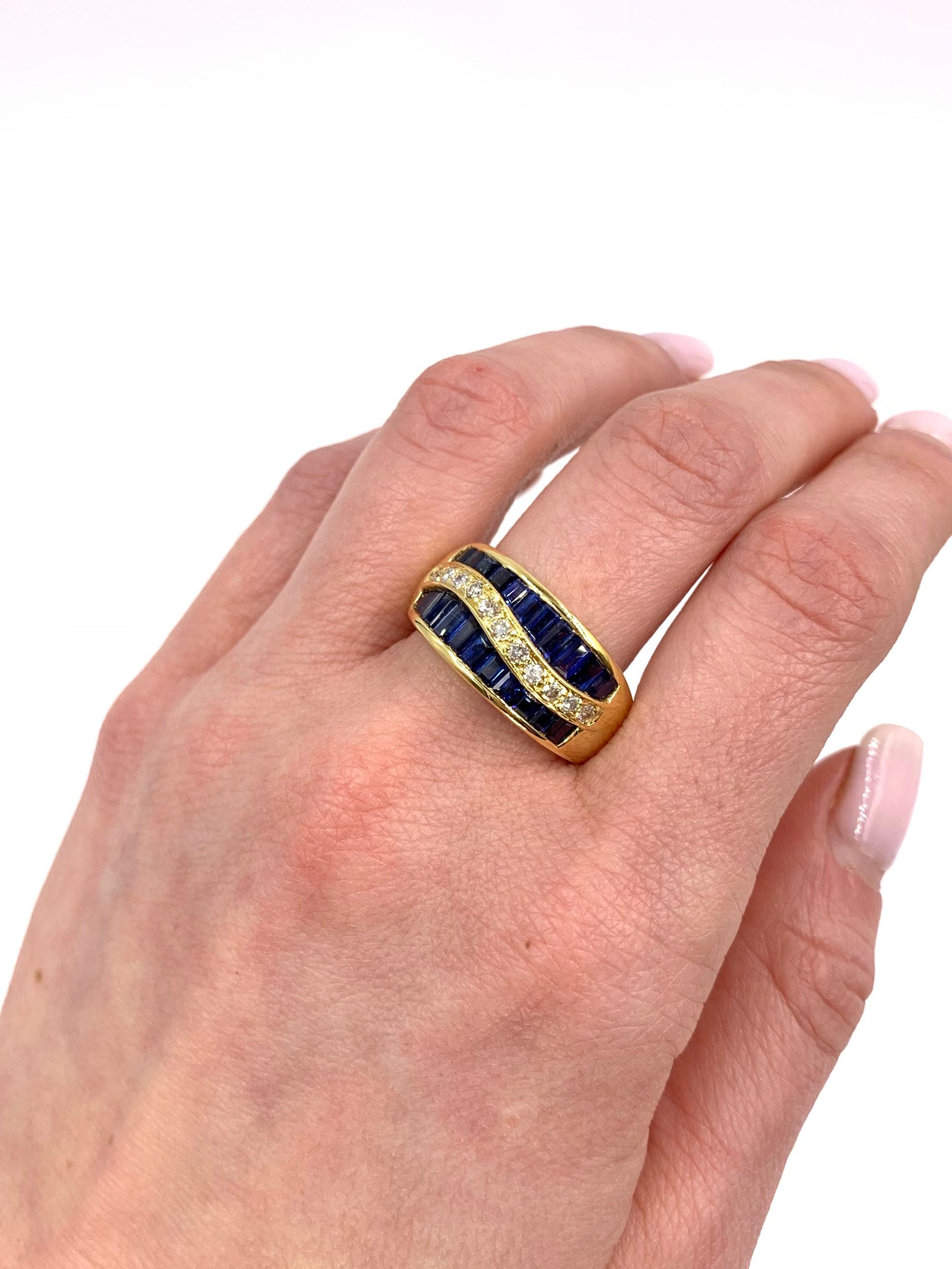 Gregg Ruth 18 Karat Blue Sapphire and Diamond Wide Ring For Sale 2