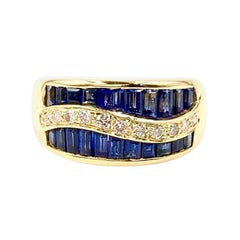 Gregg Ruth 18 Karat Blue Sapphire and Diamond Wide Ring