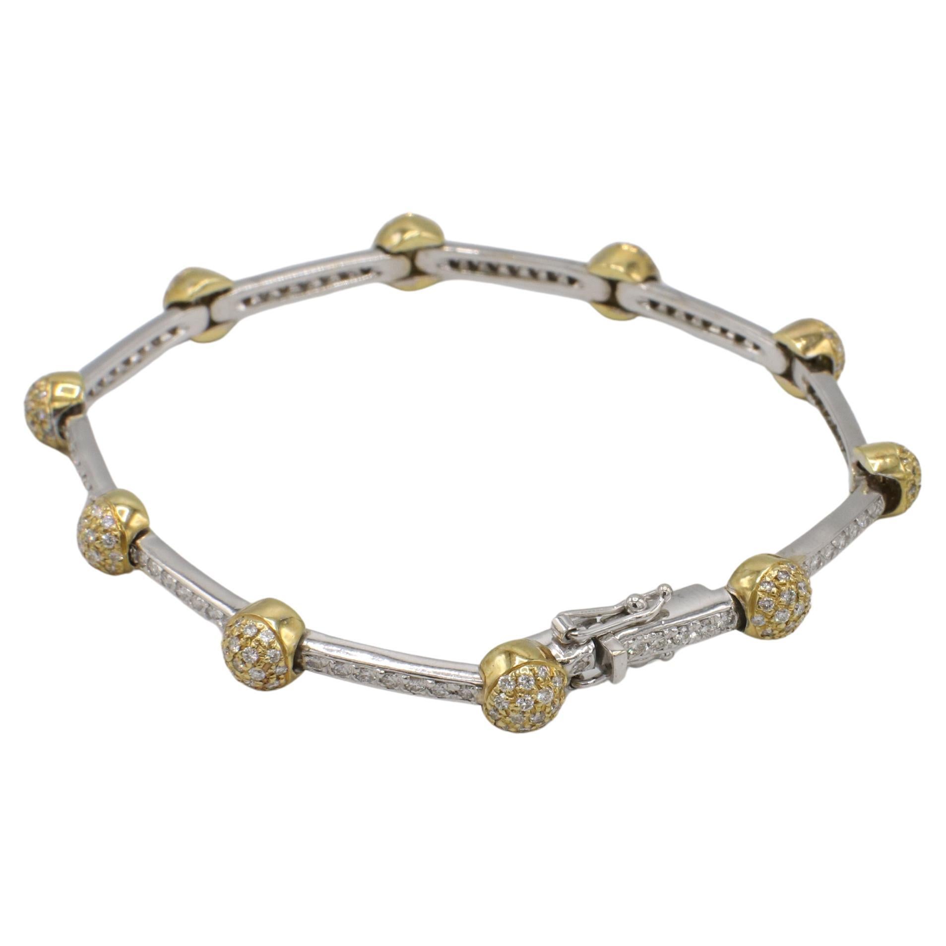Gregg Ruth 18 Karat zweifarbiges Gold Natürliches Diamant-Tennisarmband mit natürlichen Diamanten (Moderne) im Angebot