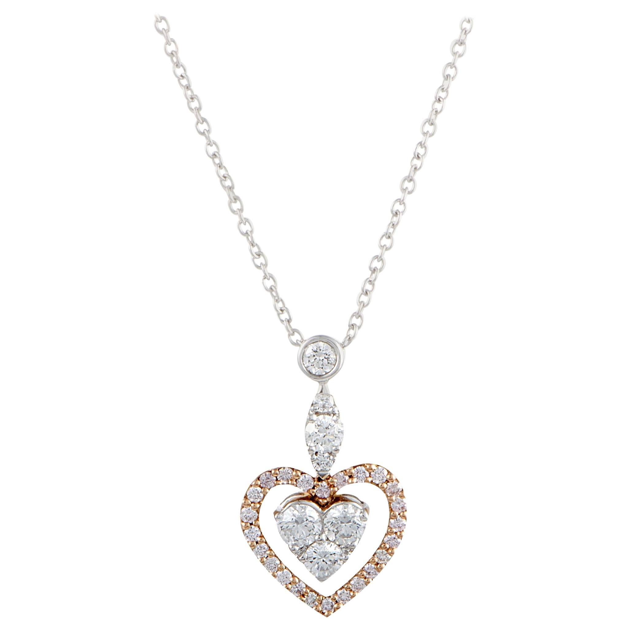Gregg Ruth 18 Karat White and Rose Gold Diamond Heart Pendant Necklace