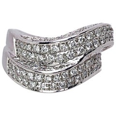 Gregg Ruth 18 Karat White Gold and 1.95 Carat Diamond Double Wave Ring