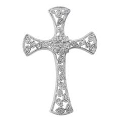 Gregg Ruth 18 Karat White Gold Diamond Filigree Cross Necklace