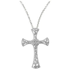 Gregg Ruth 18 Karat White Gold Diamond Filigree Cross Necklace