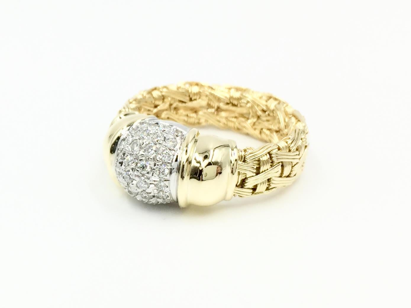 Women's Gregg Ruth 18 Karat Woven Ring with Pavé Diamonds For Sale