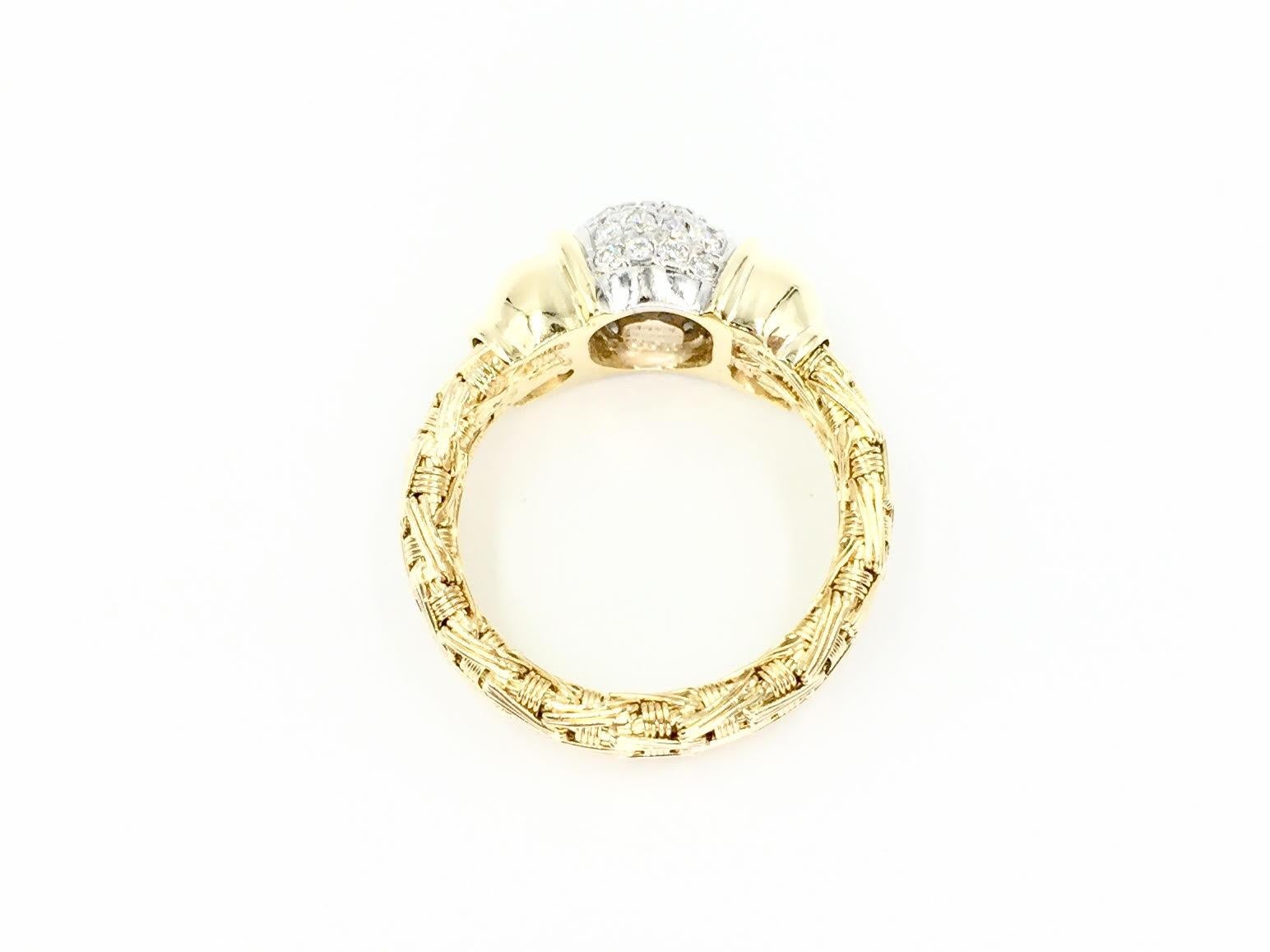 Gregg Ruth 18 Karat Woven Ring with Pavé Diamonds For Sale 1