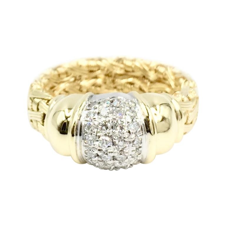 Gregg Ruth 18 Karat Woven Ring with Pavé Diamonds For Sale