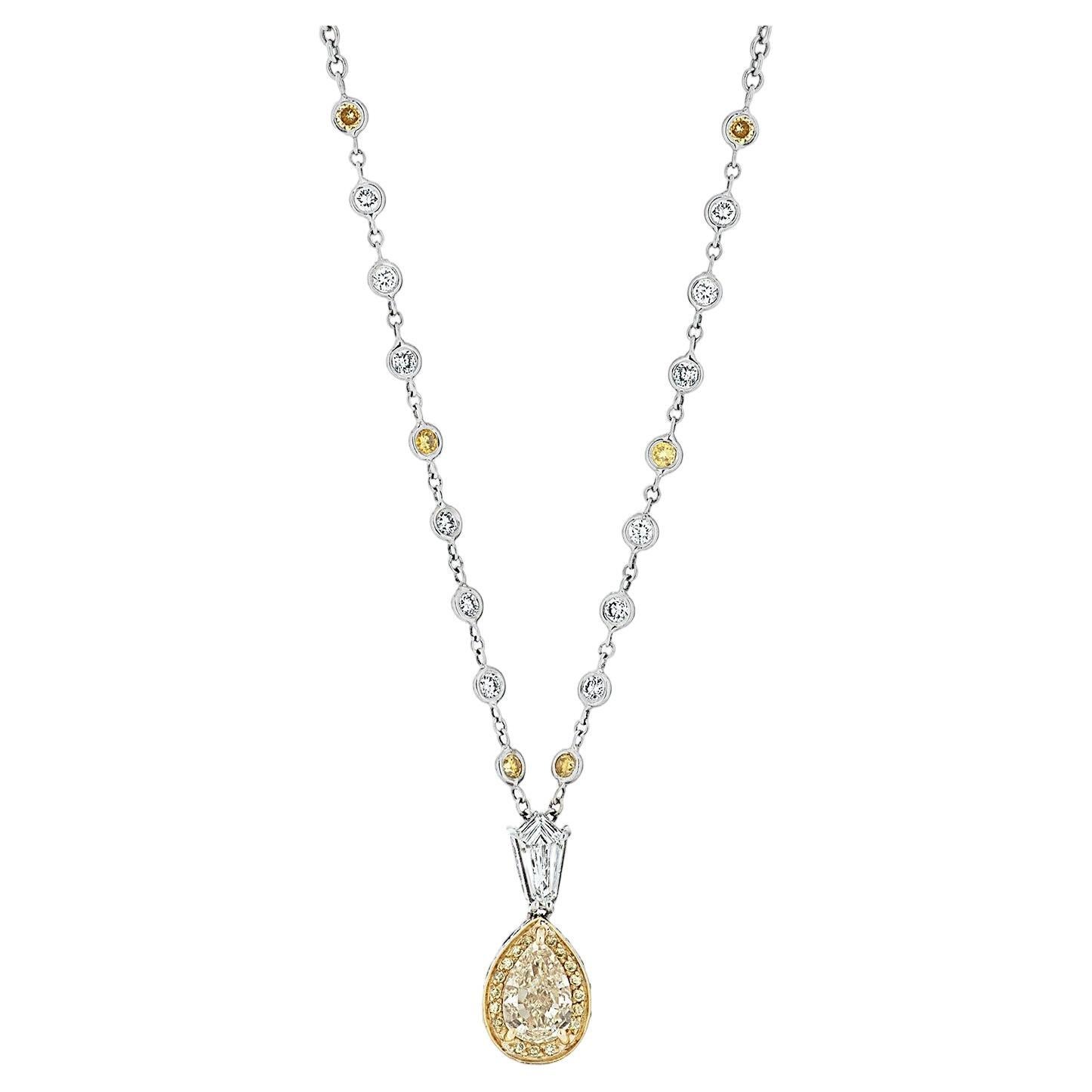 Gregg Ruth 18K Two Tone Gold Yellow Diamond Halo Pendant on Diamond Chain