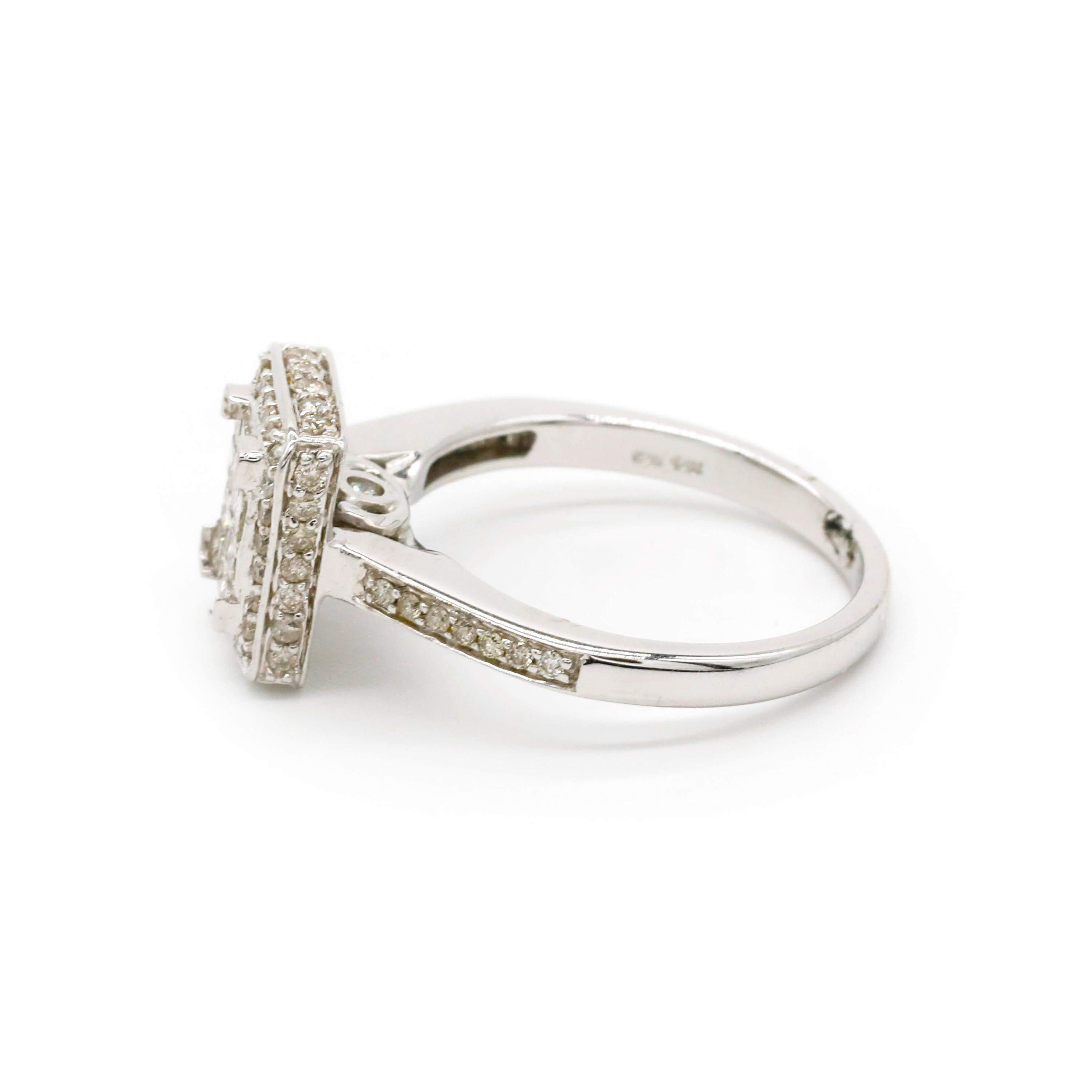 Women's Gregg Ruth 18k White Gold 1.0 Carat Princess Cut Diamond Engagement Ring Sz 6.5 For Sale