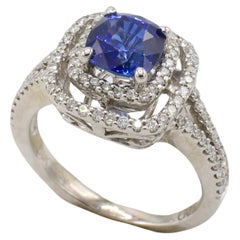 Gregg Ruth 18K White Gold Blue Sapphire & Natural Diamond Halo Cocktail Ring