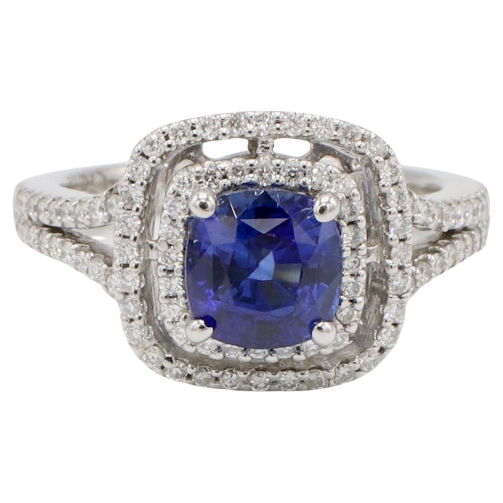 Gregg Ruth 18K White Gold Blue Sapphire & Natural Diamond Halo Cocktail Ring