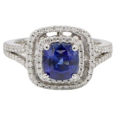 Gregg Ruth 18K White Gold Blue Sapphire & Natural Diamond Halo Cocktail Ring