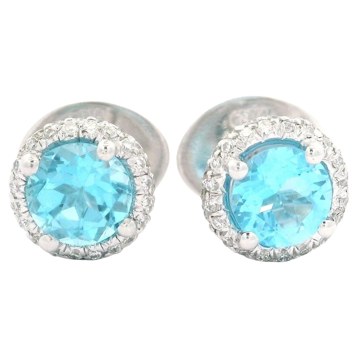 Gregg Ruth 18k White Gold Blue Topaz Diamond Covered Halo Stud Earrings