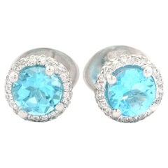 Gregg Ruth 18k White Gold Blue Topaz Diamond Covered Halo Stud Earrings