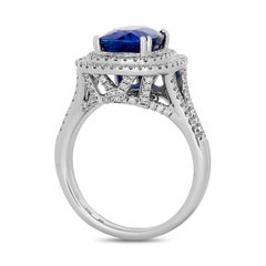 Gregg Ruth 18K White Gold Cushion Sapphire and Double Diamond Halo Ring