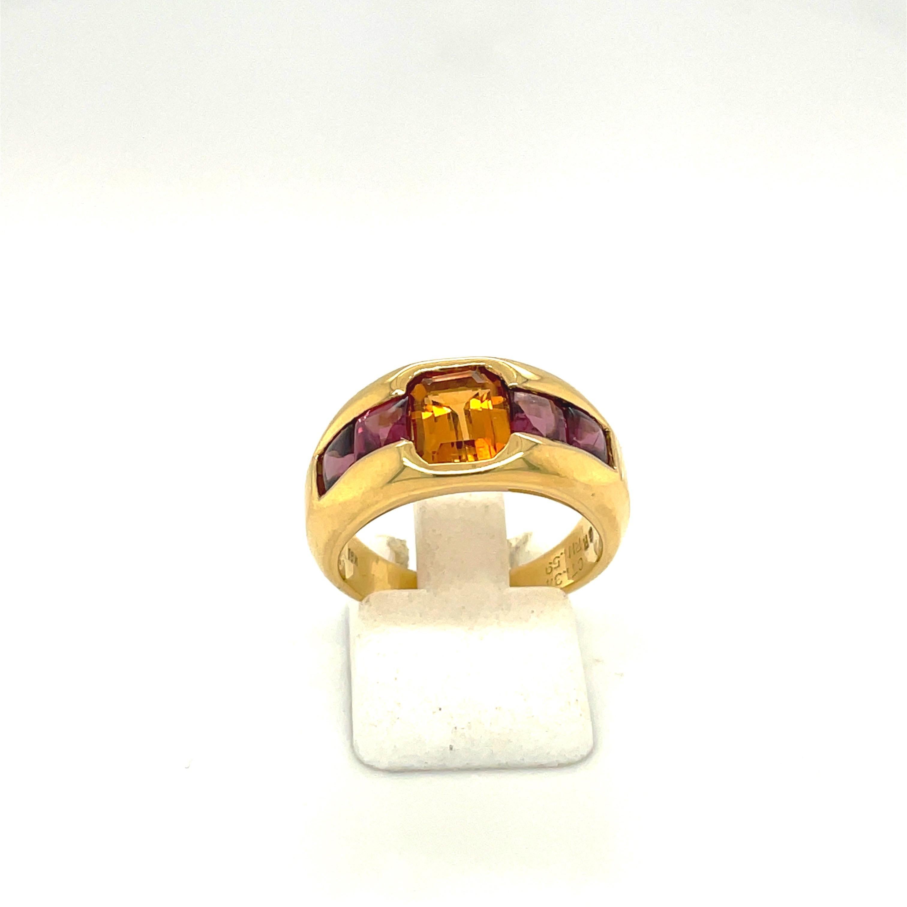 Gregg Ruth 18KT Yellow Gold Ring with 1.34Ct. Citrine Center & 1.59Ct. Rhodolite For Sale 2