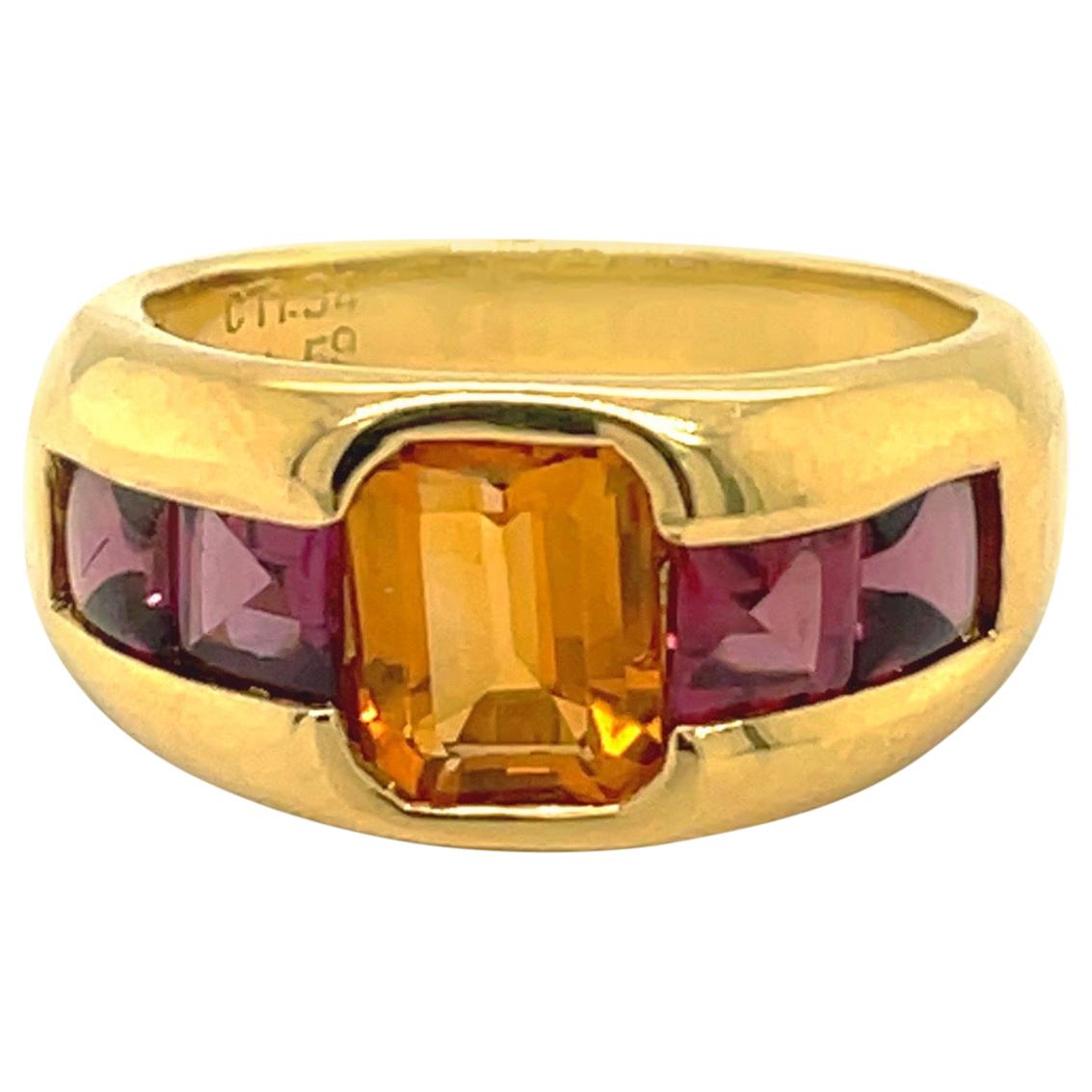 Gregg Ruth 18KT Yellow Gold Ring with 1.34Ct. Citrine Center & 1.59Ct. Rhodolite