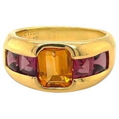 Vintage Gregg Ruth 18KT Yellow Gold Ring with 1.34Ct. Citrine Center & 1.59Ct. Rhodolite