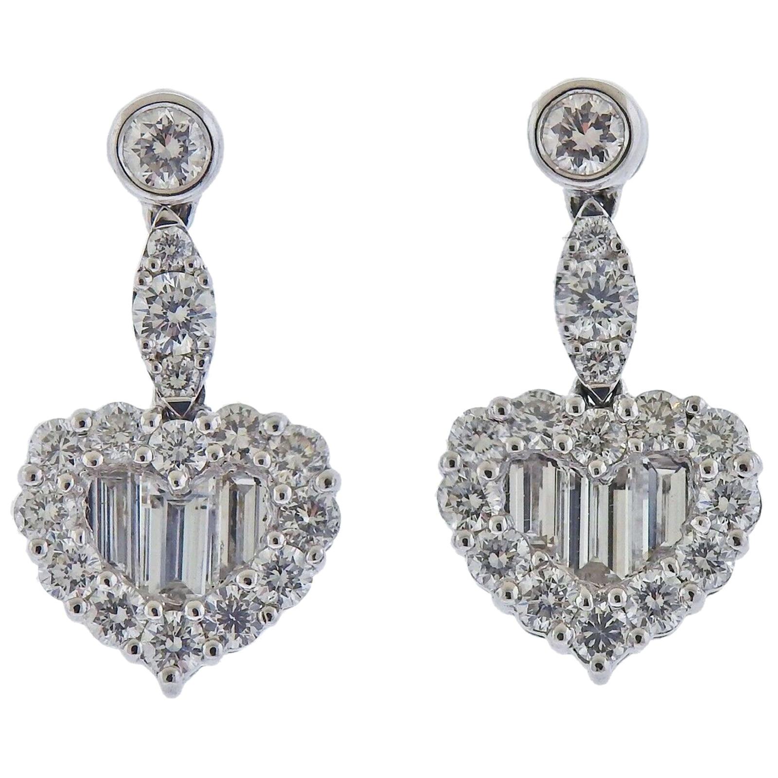 Gregg Ruth 2.43 Carat Diamond Gold Heart Earrings For Sale