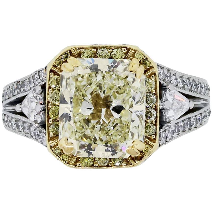 Gregg Ruth 3.42 Carat Radiant Cut Light Fancy Yellow Diamond Engagement Ring