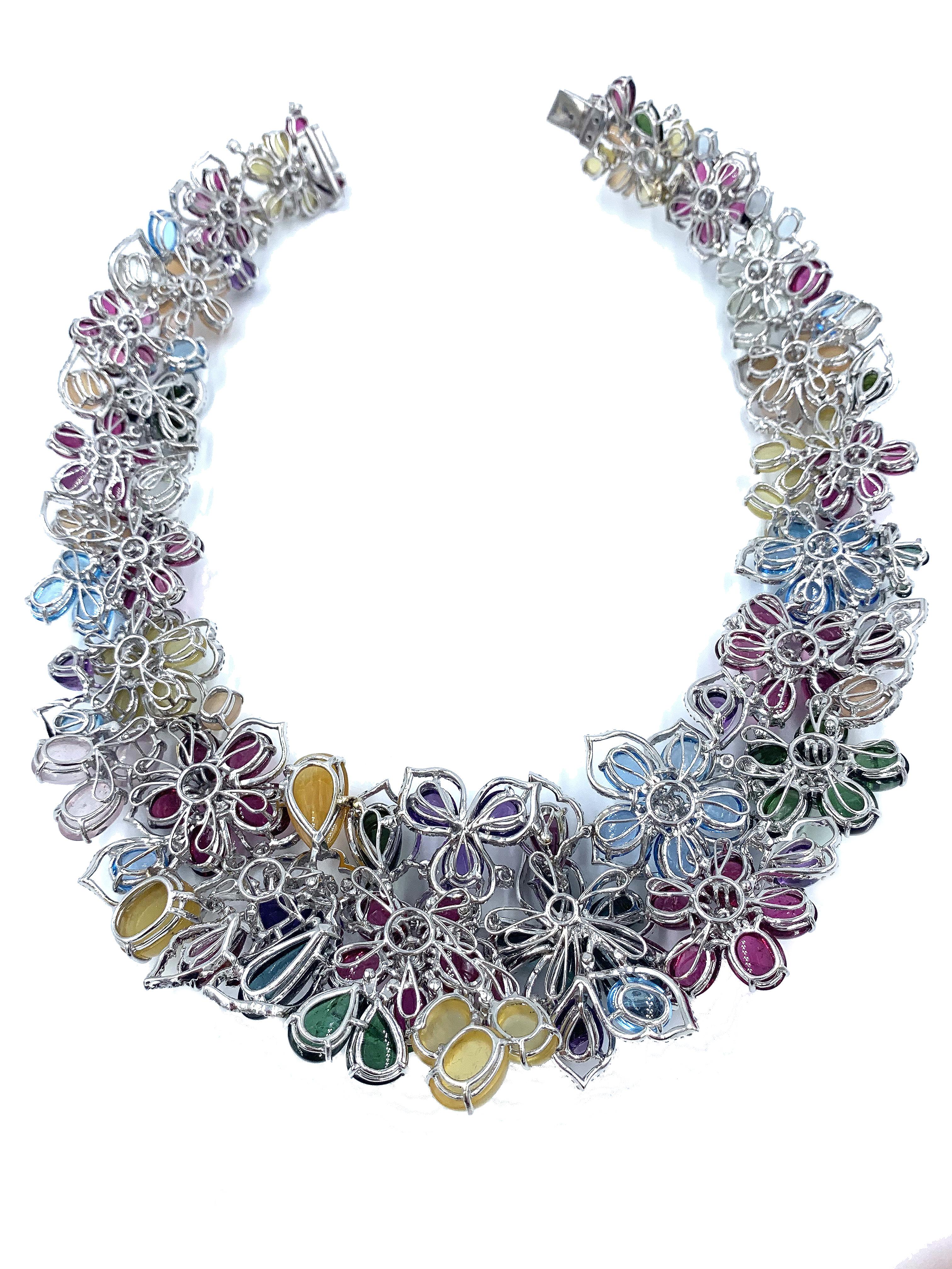 Gregg Ruth Diamond Amethyst Rubilite Tourmaline Topaz Flower Necklace Suite For Sale 4