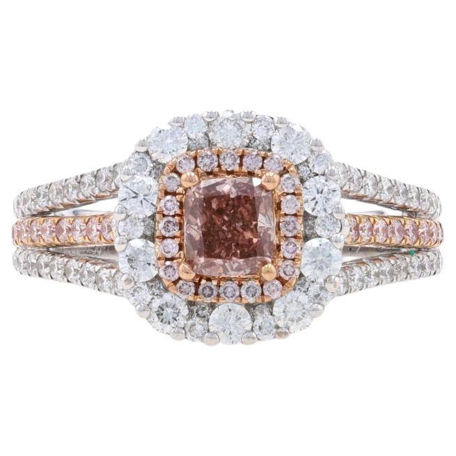 Gregg Ruth Fancy Pink Diamond Halo Ring - White Gold 18k Cushion 1.46ctw GIA