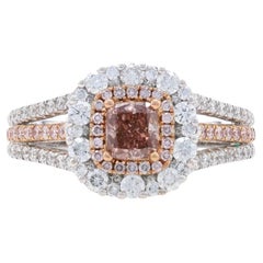 Gregg Ruth Fancy Pink Diamond Halo Ring - White Gold 18k Cushion 1.46ctw GIA