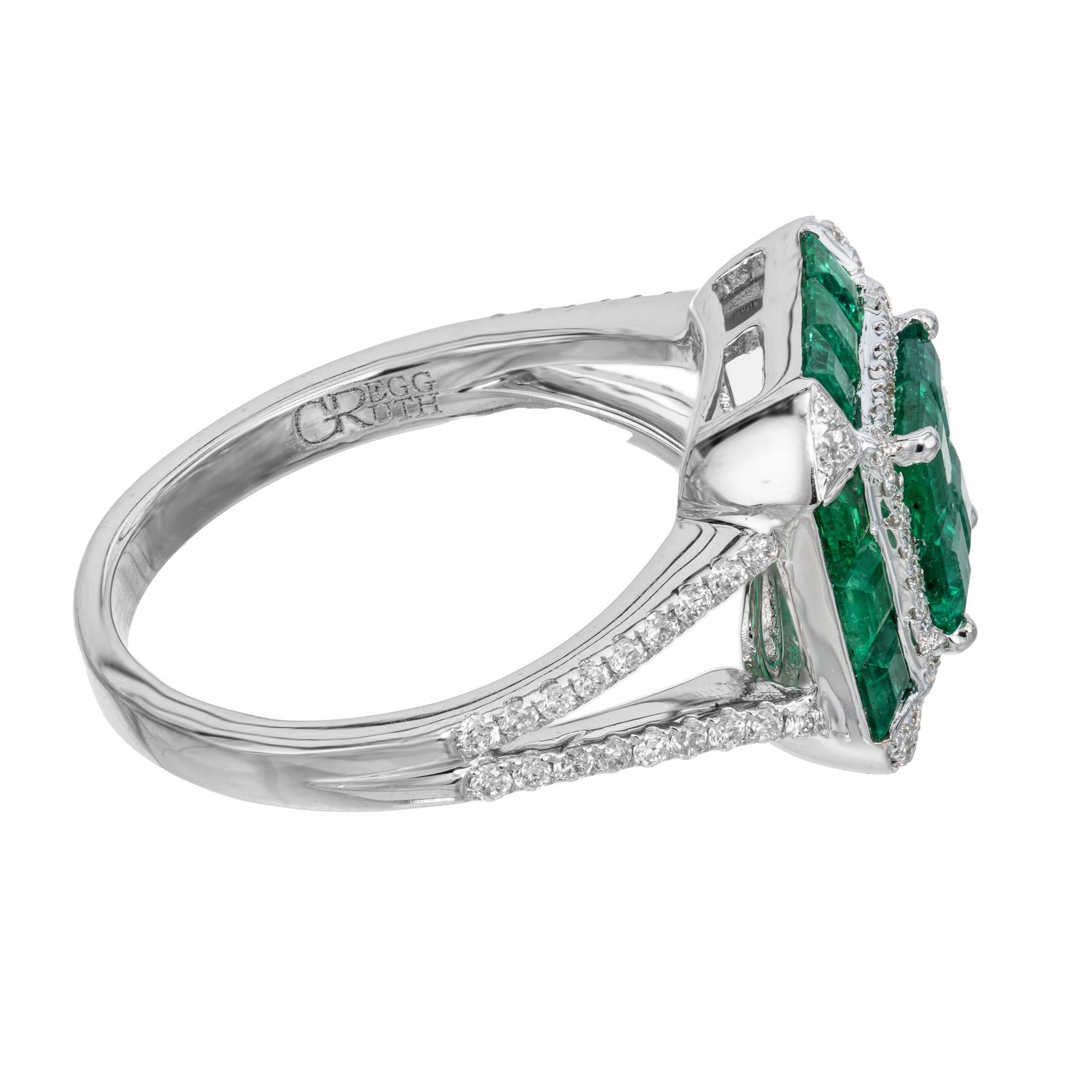 Women's Gregg Ruth GIA Certified 1.71 Carat Emerald Diamond Halo White Gold Ring