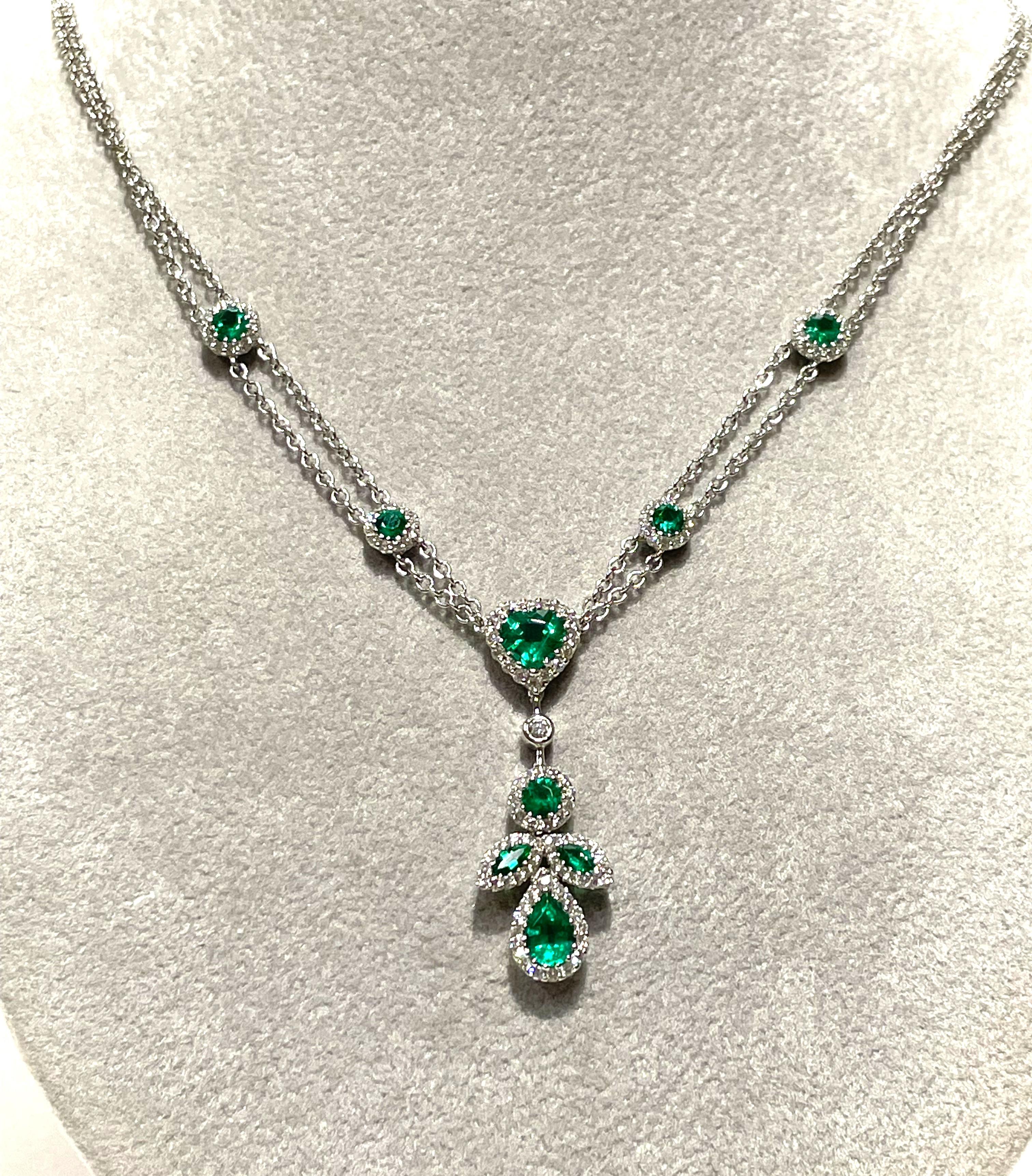 Mixed Cut Gregg Ruth Ornate Emerald & Diamond Necklace For Sale