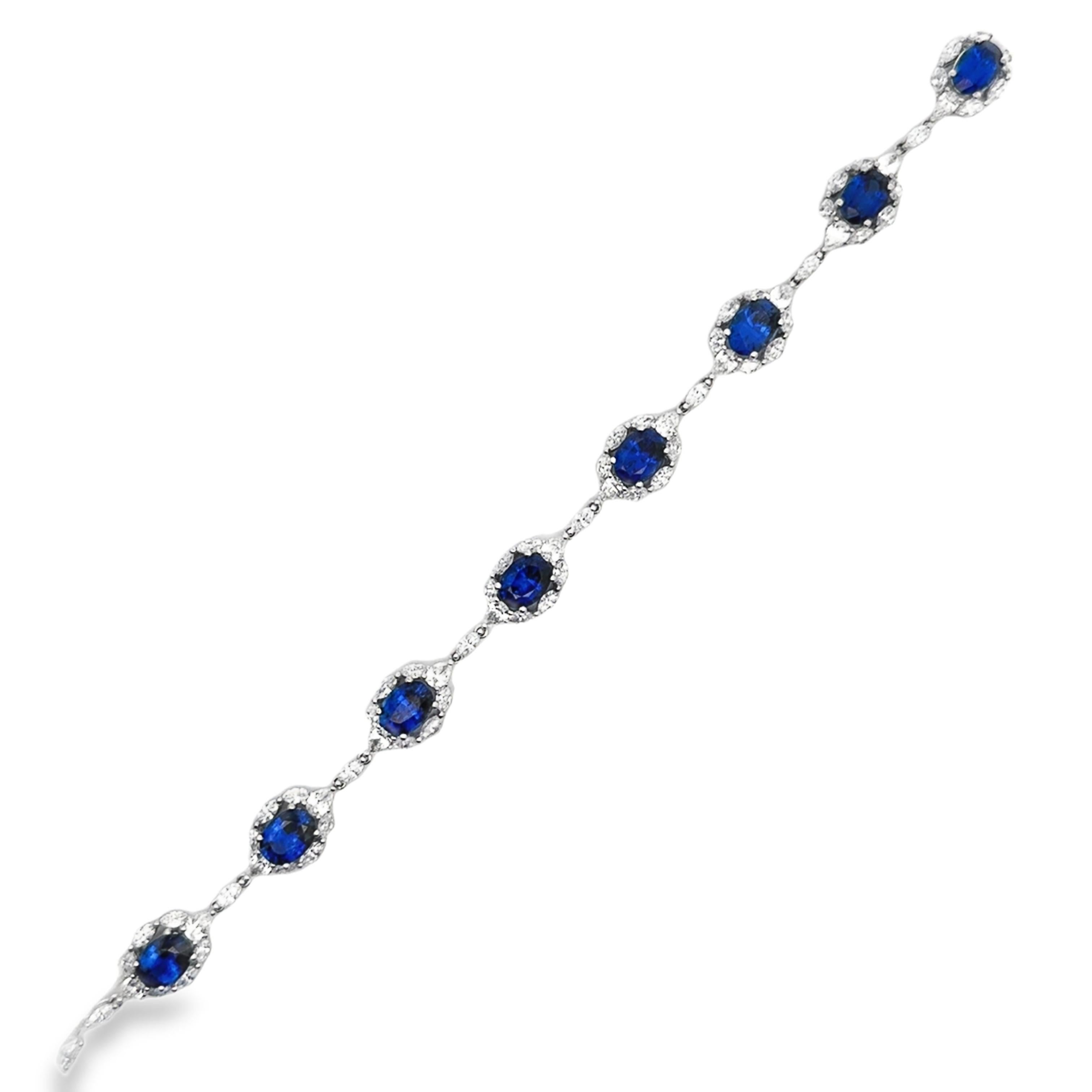 Gregg Ruth. 18-karat white gold bracelet with 3.65 carats diamonds and 13.47 carats oval cut sapphires. 7.5
